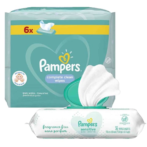 Pampers Assorted Baby Wipes Sensitive 56 Ply 6 Pieces