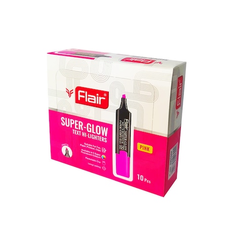 Flair Super Glow Chisel Tip Text Hi-lighters set of 10, Pink