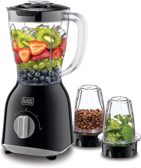 Black+Decker 400W 1.0L Blender With 2x Grinder Mills, Black - BX365E-B5