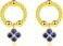 Golden-Toned 925 Sterling Silver Hoop Earrings with Blue Crystal Flower Charms