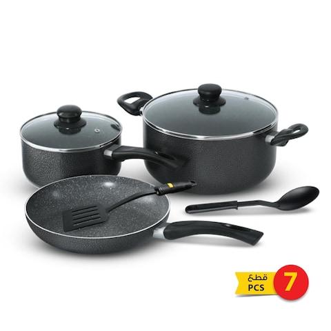 Royalford Marble Coated Cooking Set 7 Pieces Black