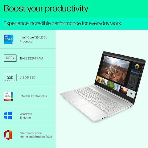 HP 15s, 12th Gen Intel Core i5 16GB RAM, 512GB SSD, 15.6&quot; Micro-Edge Anti-Glare FHD Laptop, Win 11, Intel Iris Xe Graphics, Dual Speakers, Alexa, Backlit KB, MSO, 15s- fq5112TU-International Version