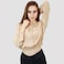 KIDWALA Size L,  Women'S Tops, Tees &amp; Blouses Beige Cropped Front Two Pocket Bomber Jacket Elastic Waistband &amp; Wristband Blouse With Collar Neckline With Long Sleeve, Buttons Up Top, Crop Top