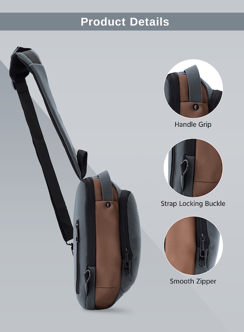 Parajohn Anti Theft Crossbody Sling Bag, Shoulder Backpack, Lightweight Chest Daypack With USB Charging Port - Grey