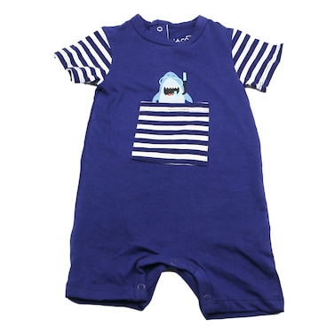 LA Collection Baby Boy Short Sleeve Shorts Romper_Navy_6-9+