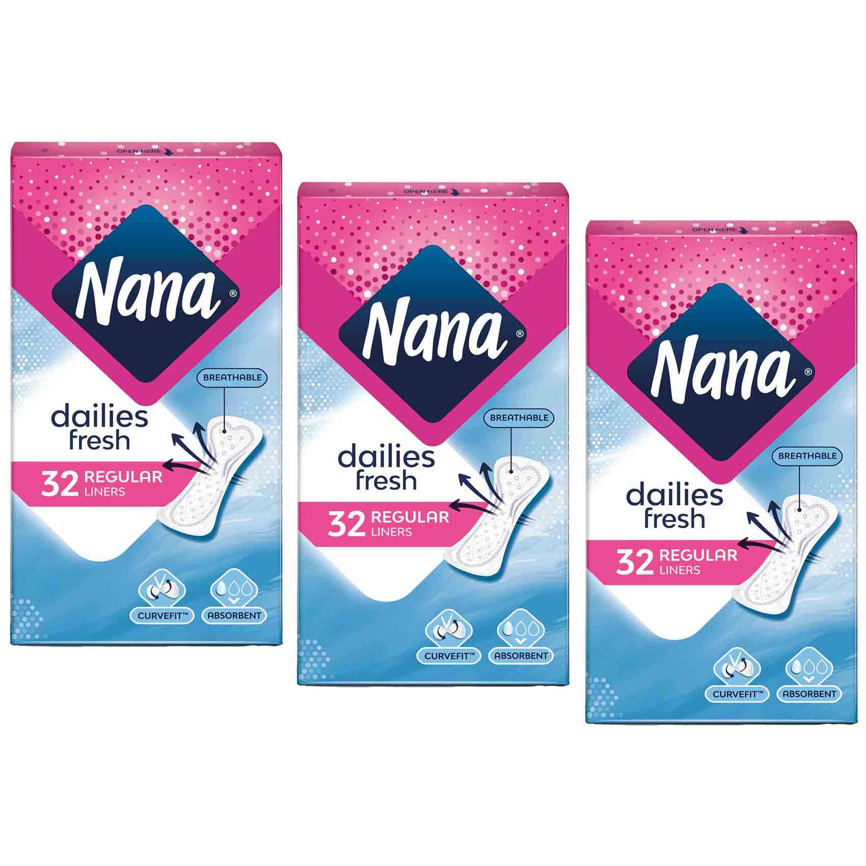 Nana Pantyliners Feminine Normal 32 Pads 3 Pieces product thumbnail 2