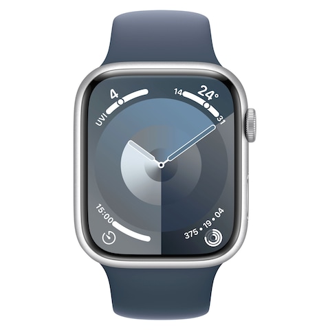 Apple Watch Series 9 LTE 45mm Silver Aluminium Storm Blue Sport Band Small/Medium