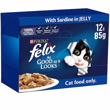Purina Felix Sardine In Wet Jelly, Adult Cat Food 85g x Pack of 12