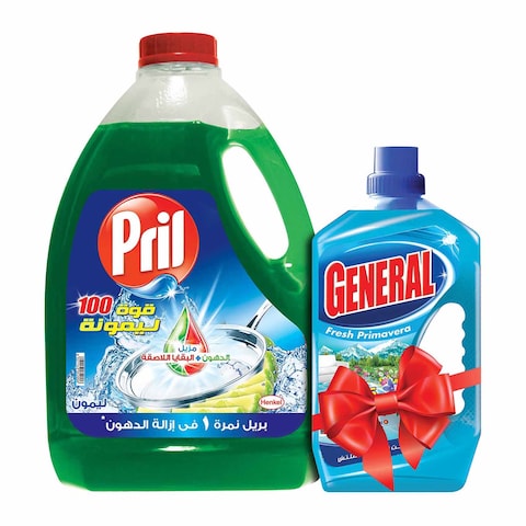 Pril Dishwashing Liquid, Green Lemon - 2.5 Liter + General Fresh Primavera Cleaner - 700 ml