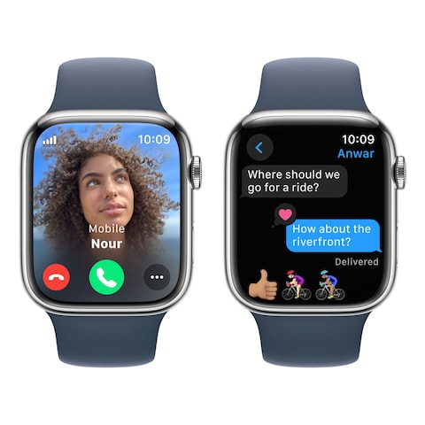 Apple Watch Series 9 LTE 45mm Silver Stainless Steel Storm Blue Sport Band Medium/Large