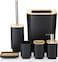 Bamboo Bathroom Accessories Set of 6 Modern Design 6 Pieces Bathroom Accessory Set Soap Dispenser Toothbrush Holder Tooth Mug Soap Dish Toilet Brush Rubbish for Bathroom Home Decor (Black)