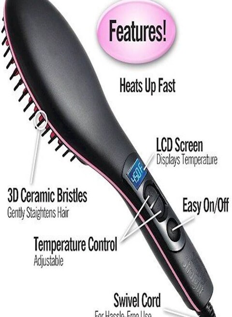 Generic Straightening Hair Comb Brush - Black/Pink
