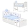 Teknum - 7-in-1 Convertible Kids Bed &amp; Bedside Crib w/ Mattress, Mosquito net &amp; Detachable Wheels(0-12yrs)-White