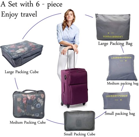 Sky-Touch 6Pcs Set Travel Luggage Organizer Packing Cubes Set Storage Bag Waterproof Laundry Bag Traveling Accessories - Gray
