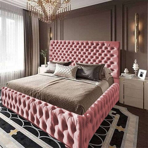 إن هاوس فالينسا هيكل سرير منجد بالمخمل - نفر ونص - 200×150 سم - زهري فاتح