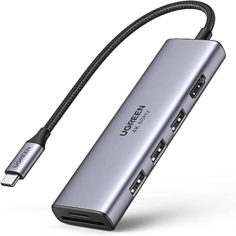 UGREEN USB-C 6 IN 1 Micro SD,HDMI, USB 3.0*3,SD/TF SLOT Multifunction Adapter GRY
