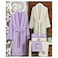 6-Piece Turkish Velour Cotton Couple Bathrobe and Towel Set Lilac/Ivory