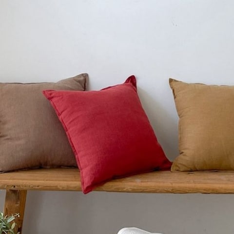 Luna Home 1 Piece 50*50cm Size, 100% Linen Cushion Cover, Solid Wine Red