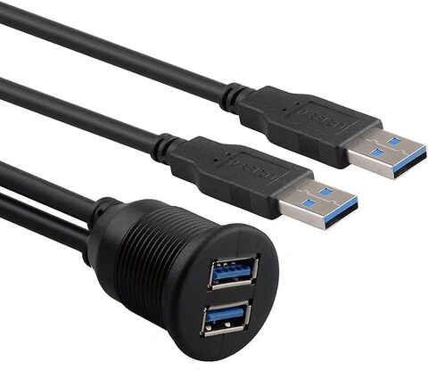 Dual-port USB3.0 Dashboard Extension Cable Dual USB 3.0 Extension Dash Flush Mount Dashboard Panel For Car Boat Motorcycle - 1METER