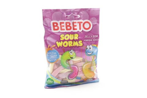 BEETO SOUR WORMS JELLY GUM WITH FRUIT JUICE FLAVORS 80G