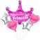 Party Time 5-Pieces Pink Happy Birthday Princess Crown Balloon, Star Foil Balloons and Heart Foil Balloons Sets Helium Mylar Foil Balloons Princess Party Birthday Decoration Supplies
