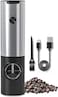 Fitto Electric Salt and Pepper Mill Set, USB Rechargeable, with LED Light, Adjustable Grit Grinder, Stainless Steel, Includes Brush