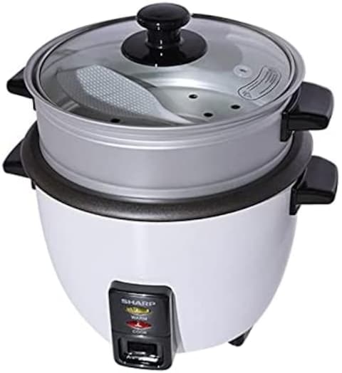 Sharp 700W 1.8L(10 Cups) 2-In-1 Non-Stick Rice Cooker &amp; Food Steamer With Keep Warm Function, White - Ks-H188G-W3