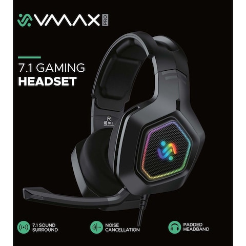 Vmax Pro VGH100 7.1 Wired Over-Ear Gaming Headset With Mic Black