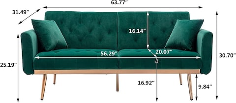 Generic Light Luxury Velvet Convertible Modern Sofa Cum Bed (Dark Green)