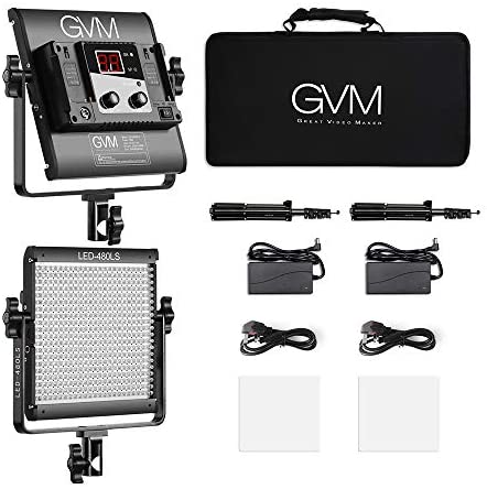 Andoer Gvm Led-480Ls 2Pcs Dimmable Bi-Color Led Video Panel Light And 70Inch Stand Lighting Kit Cri97+ Tlci97 2300K-6800K App Control Aluminum Alloy