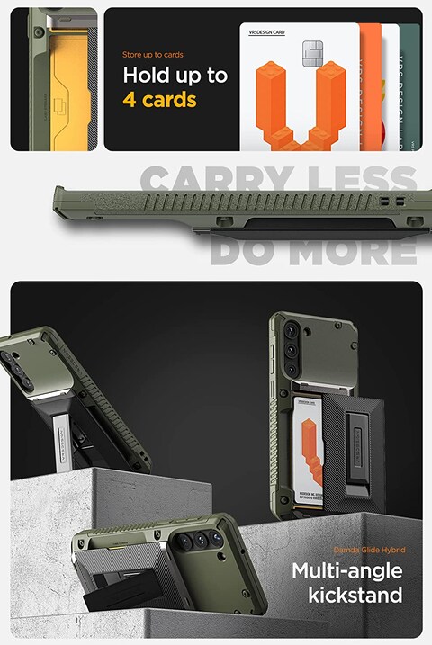 VRS Design Damda Glide Hybrid for Samsung Galaxy S23 PLUS case cover wallet (2023) [Semi Automatic] slider Credit card holder Slot [3-4 cards] &amp; Kickstand - Green Groove