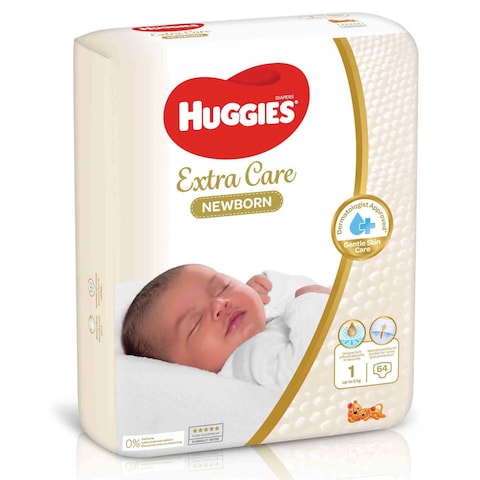 Huggies Extra Care Diapers Newborn Size 1 Up to 5kg Jumbo Pack 64 Diapers