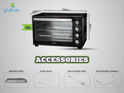 Gratus 48L Electric Oven Toaster Grill (2000W) GOTG48TT
