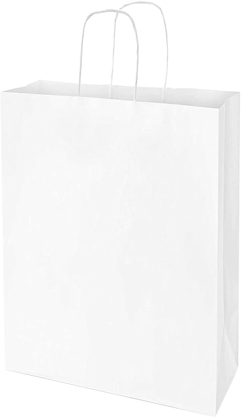 Markq White Paper bags with handles 33 x 26 x 12 cm Large Kraft Gift bags for Birthday Party Favors, Weddings, Bridal Shower, Businesses (12 Bags)