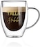 1CHASE&reg; Double Walled "Yalla Habibi" Printed Glass Mug With Handle for Juice Wine Tea Coffee, Breakfast Cup Cocktail Mug for everyday use, 350 ML ,2Pcs Set.