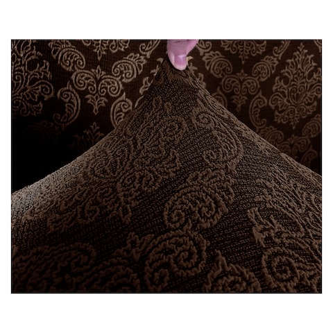 4-Piece Stretchable Sofa Cover Set Chocolate Brown Jacquard Fabric Seven Seater Couch Cover Set 3211 Combination