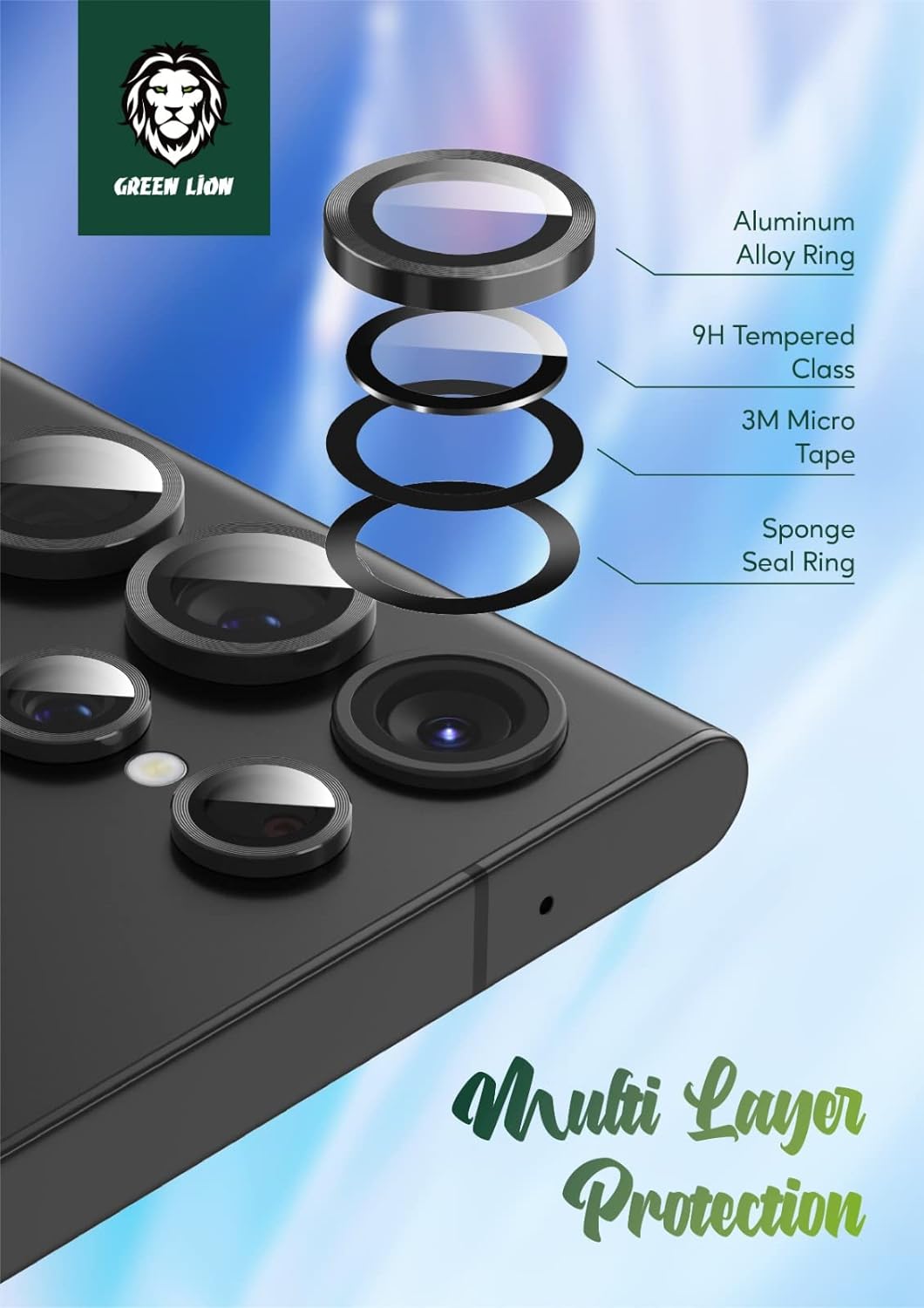 Green Lion Camera Lens Armor With AR Optic Tech For HD Clarity Compatible With Samsung S23/S23 Plus, Diamond Hardness, Scratch Resistant, Easy Installation, Full Coverage, Ultra Clear