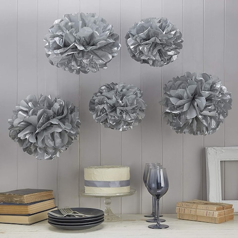 Vintage Lace Pom Poms Metallic Silver