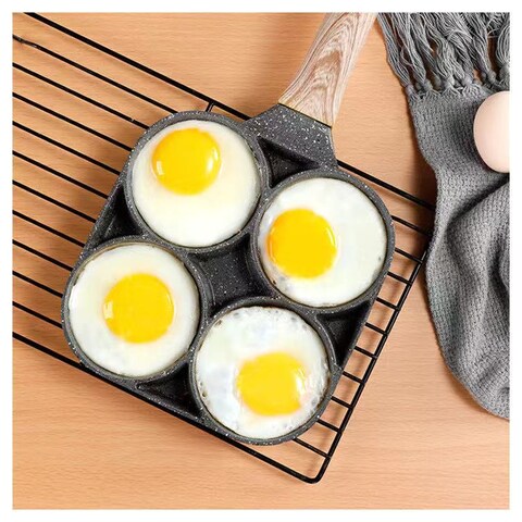 Aluminum + Bakelite Four-hole Non-stick Egg Frying Pan Ham Breakfast Pan Omelet Pan Pot Induction Cooker Type Household Items