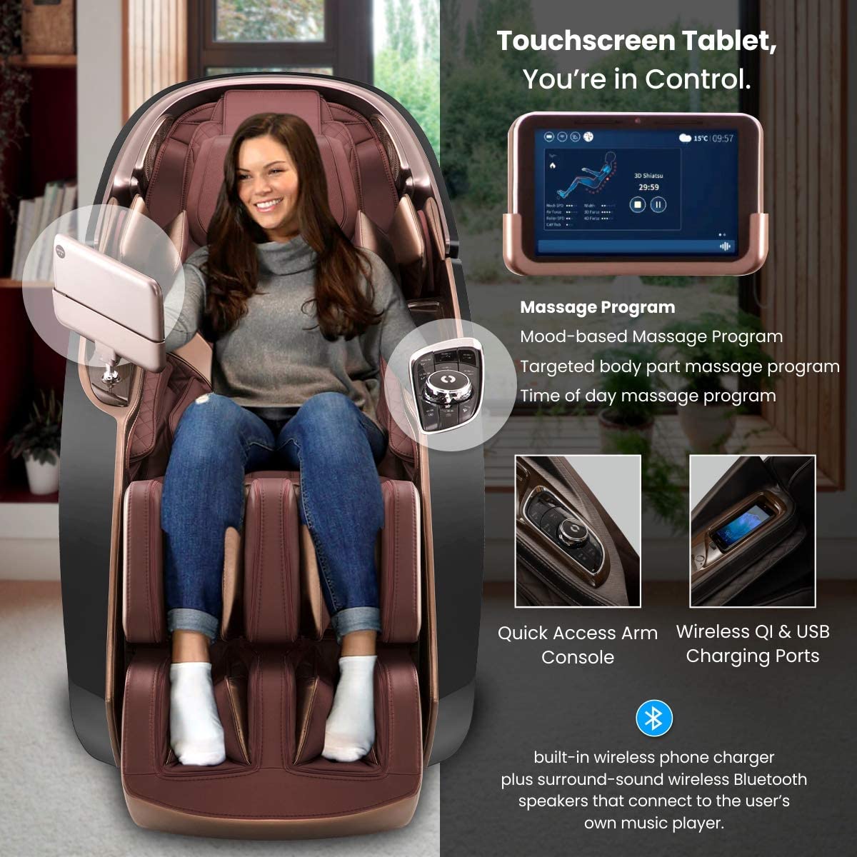 Sparnod Fitness OPULENCE Full Body Pain Relief, Zero Gravity (Free Installation) Multi-function Luxury Massage Chair with Bluetooth Music, Dedicated Foot &amp; Calf Massage