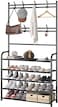 Dreamons link  Coat Rack,3-in-1 Hall Tree Shoe Bench with Coat Hat Umbrella Rack,Storage Shelves with 8 Hooks, Multifunctional Hallway Organizer (Black)