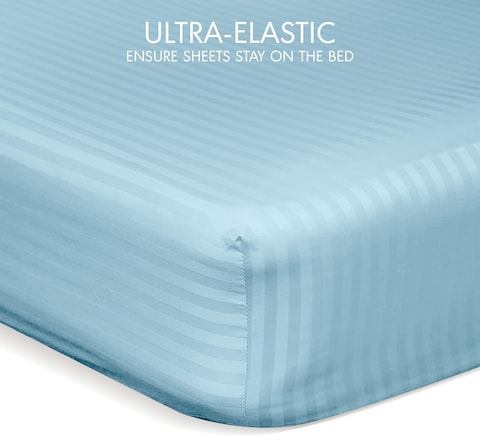 Hotel Linen Klub Reversible Down Alternative Comforter Set, Ultra Soft Brushed Stripe Microfiber Fabric, 200GSM Soft Fibersheet Filling, Size: King 240 x 260cm, Aqua &amp; Light Grey