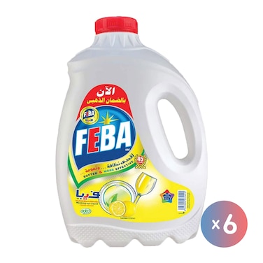 Feba Dishwashing Liquid With Yellow Lemon - 2 Liter - 6 Pieces