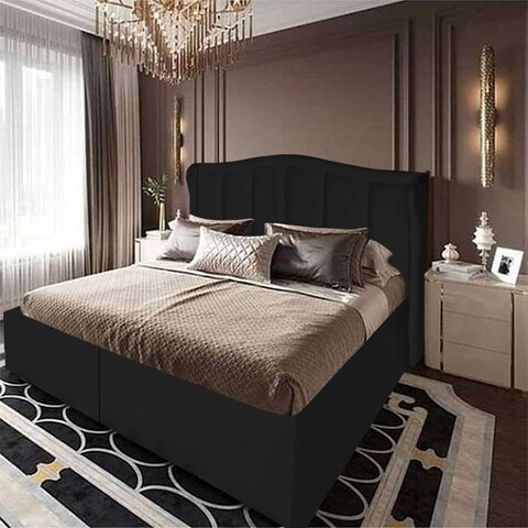 إن هاوس شومت هيكل سرير منجد بالمخمل - نفر ونص - 200×150 سم - أسود