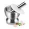 Cuglb Mortar And Pestle Sets, Food Safe Mortar And Pestle For Pills Spices Herbs With Lid, 18/8 Steel Crusher Bowl