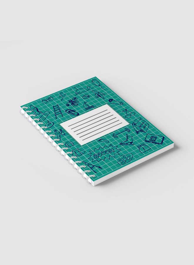 Lowha Spiral Notebook With 60 Sheets And Hard Paper Covers With Back To School Grid Lines Design, For Jotting Notes And Reminders, For Work, University, School