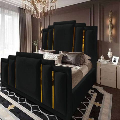 إن هاوس باريس هيكل سرير منجد بالمخمل - نفرين - 200×180 سم - أسود