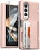 VRS Design Terra Guard Modern GO, Hinge Protection, For Samsung Galaxy Z Fold 4 Case Cover With 2 Card Holder Compartment, &amp; Front Screen Protector - Pink Sand