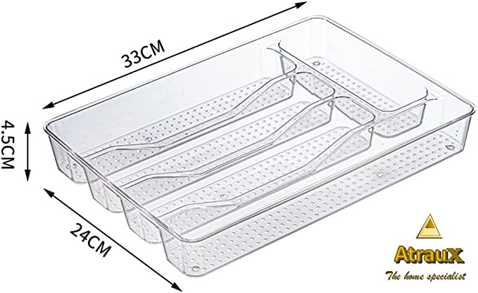 Desk Drawer Organizer Vanity and Desk Drawer Storage Bin Clear Plastic Drawer Organizer Trays Layout Storage Box (5 dividers)