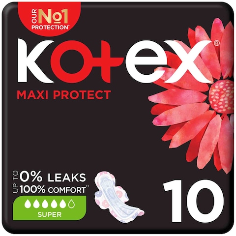 Kotex Maxi Protect Thick Pads Super Size Sanitary Pads with Wings 10 Sanitary Pads